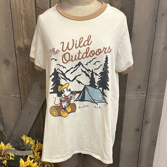 Disney Tops - Disney x Her Universe Cream & Tan Mickey Mouse Wild Outdoors Graphic Tee Shirt